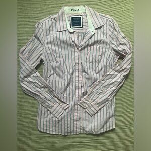 Women’s American Eagle size 12 pink with blue pinstripe dress shirt